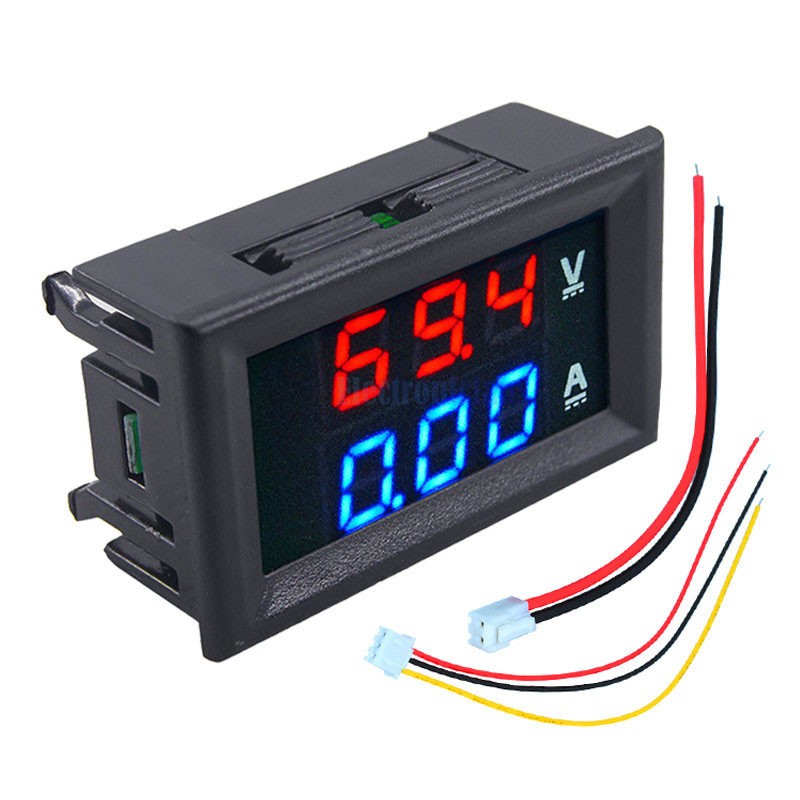 Voltímetro digital, voltímetro digital LED, mini multímetro digital de CC,  medidor de voltaje digital con cables de conexión, amperímetros (luz de