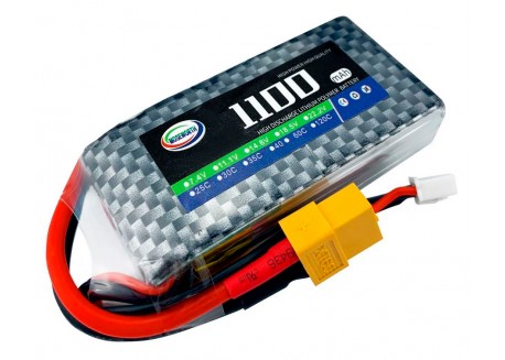 Batería Lipo 1100mAh 2S, 7.4V, 120C 