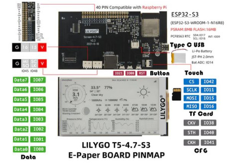 LilyGo T5 Pantalla E-Paper 4.7 pulgadas con ESP32-S3